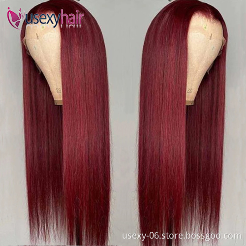 99J Burgundy Red Color Customized Texture Long 40-50 Inches Brazilian Cuticle Aligned Hair Lace Front Wigs